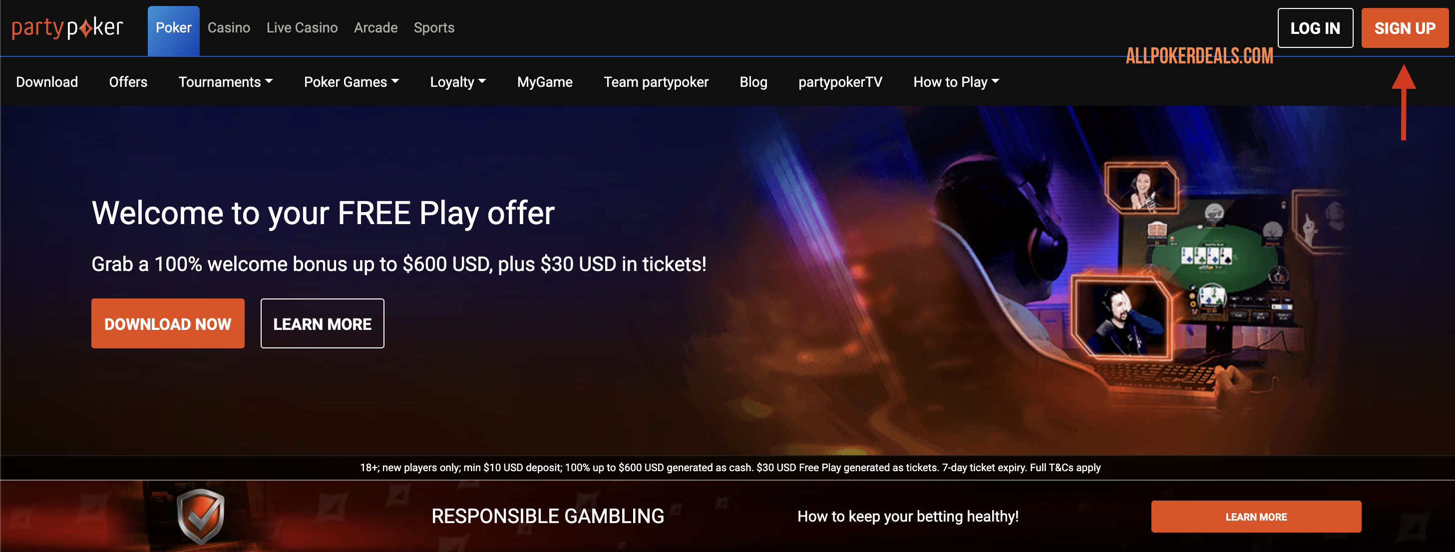 Register and create a partypoker account